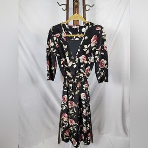 Blair Black Rose Floral Midi Dress Elastic Waist